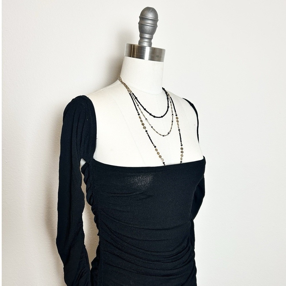 NWT Altuzarra Trikera Off Shoulder Black Ruched Knit Bodycon Midi Dress Size  M